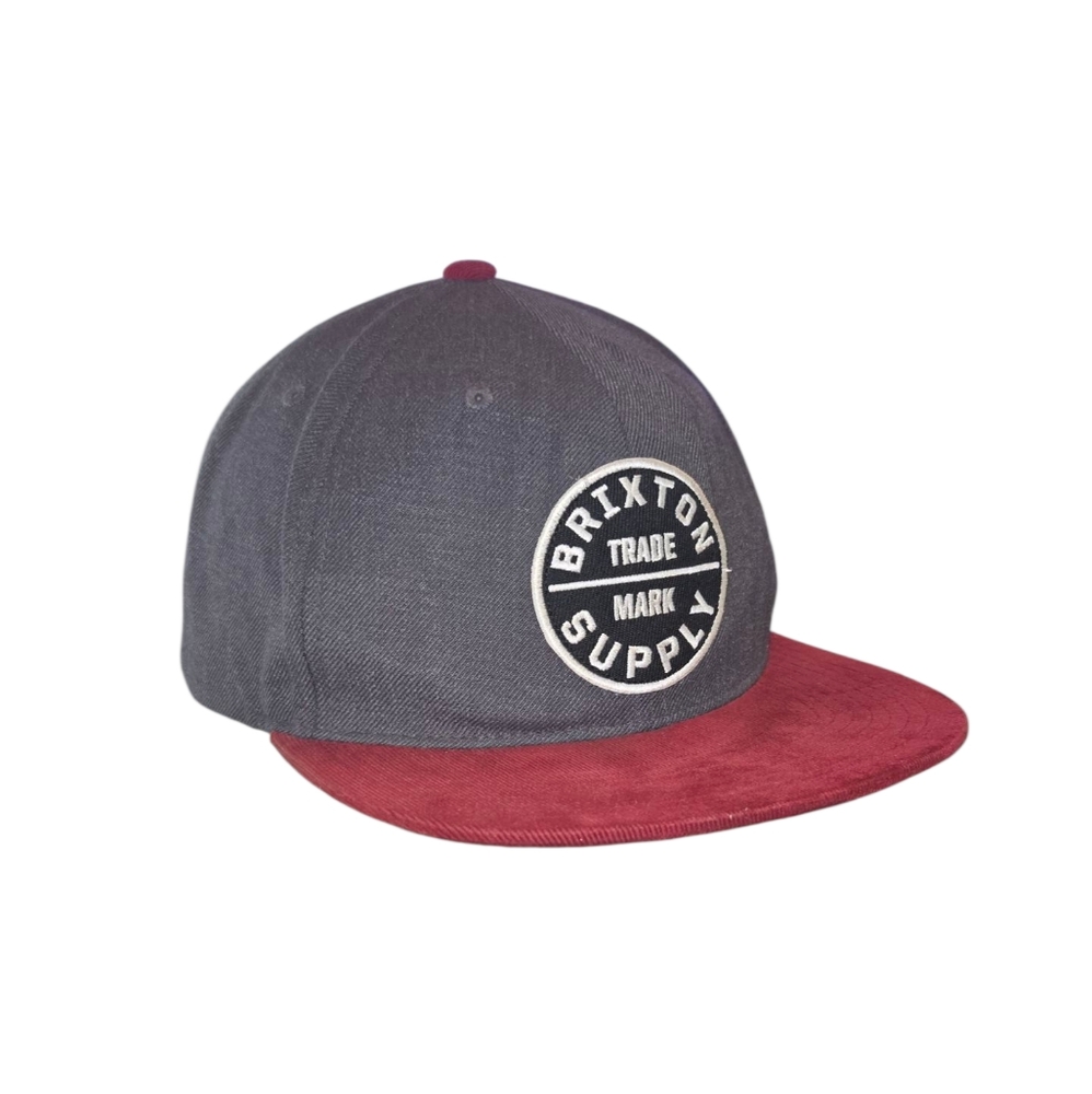 Brixton Oath 3 Embroidered Patch Gray Maroon‎ Wool Blend & Corduroy Snapback Hat